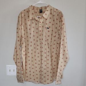 Tan Neff Long Sleeve Button Down Shirt sz XL red sunflower print X-Large